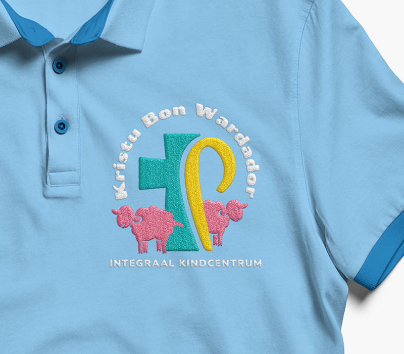 Closeup of t-shirt mockup with logo of Kristu Bon Wardador.