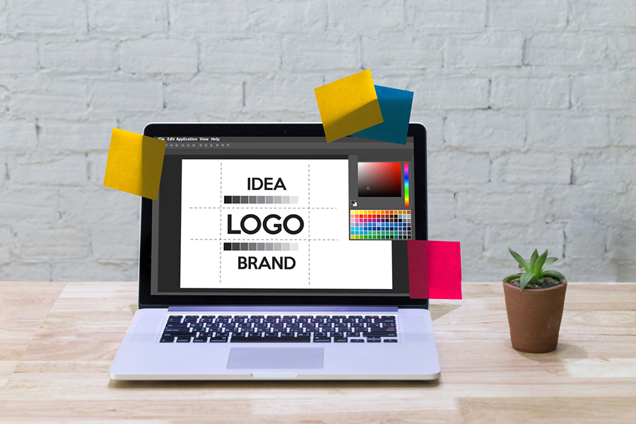 Laptop illustrating logo design idea